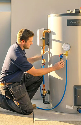Plumber Testing Water Heater
